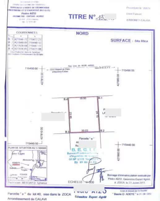 PARCELLE DÉJÀ LOTIE ET RECASÉE À VENDRE, HÔPITAL DE ZONE – CENTRE HOSPITALIER INTERNATIONAL CHIC – ARCONVILLE – CALAVI