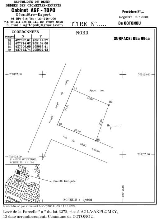 PARCELLE EN ANGLE DE RUE DÉJÀ LOTIE ET RECASÉE À VENDRE, AGLA FIGARO – AKPLOMEY – 13ÈME ARRONDISSEMENT – COTONOU