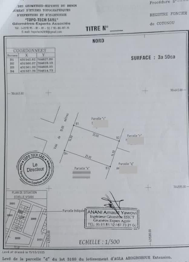 PARCELLE DÉJÀ LOTIE ET RECASÉE À VENDRE, AHOGBOHOUÈ – AML – CLINIQUE DAHIN – AGLA – COTONOU