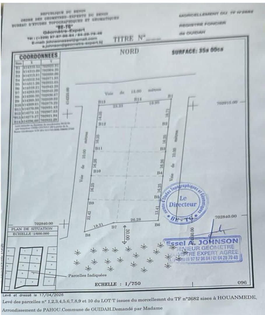 DOMAINE DE 10 PARCELLES EN ANGLE DE RUE À VENDRE, TERRAIN DE GOLF – CLUB MÉDITERRANÉ – AVLÉKÉTÉ – PAHOU – OUIDAH
